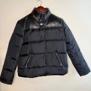 Coach Leather Trimmed Down Puffer Jacket Black Size Small